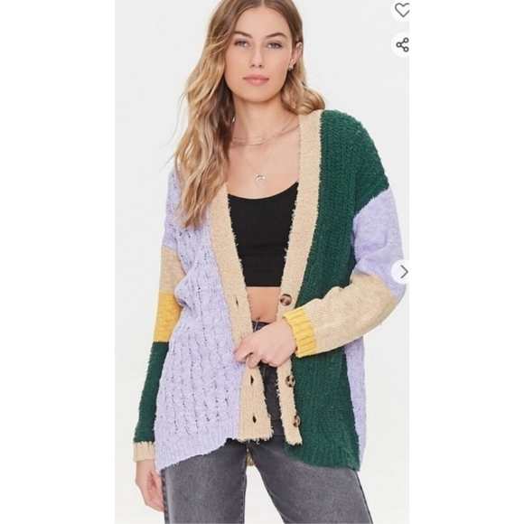 NWT Forever 21 Colorblock Cardigan Sweater - Picture 4 of 8